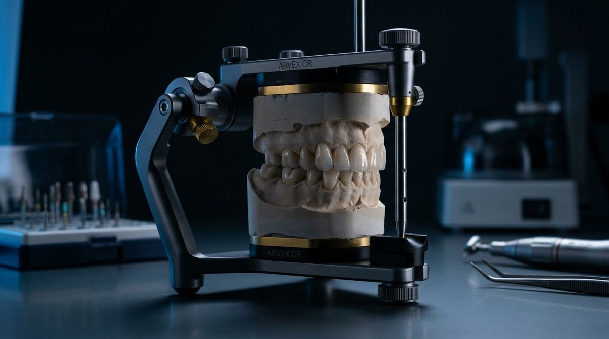 Proceso de diseño CAD/CAM de una corona de zirconio en pantalla de software exocad en laboratorio dental digital